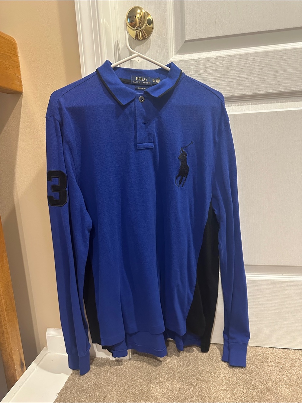 Polo by Ralph Lauren Long-Sleeve Polo Shirt in Blue with Black Accents